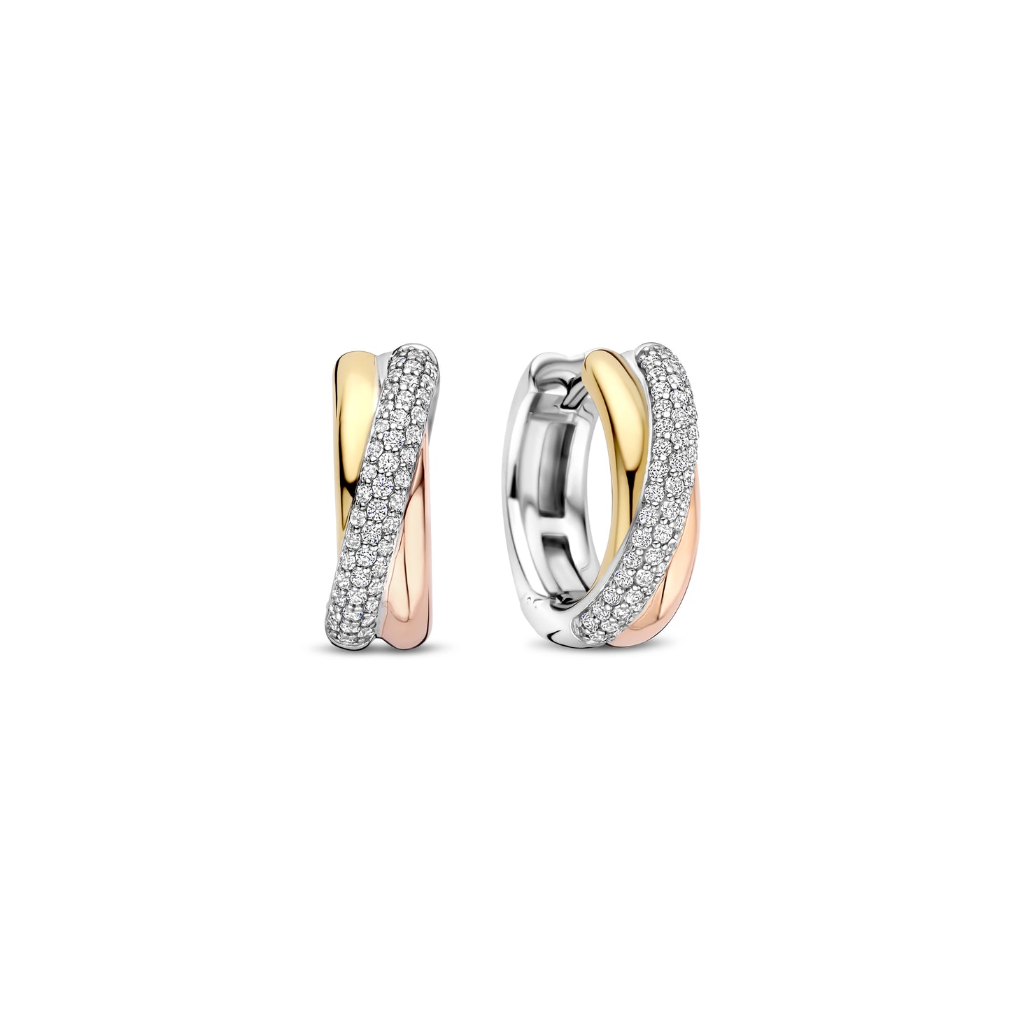 Trinity Three Tone Huggie Earrings - SHOPKURY.COM