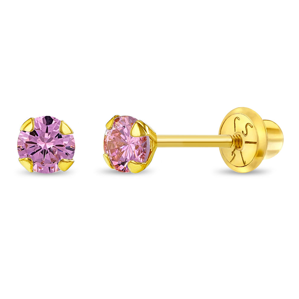Kids 3MM Pink Solitaire Stud Earrings - SHOPKURY.COM