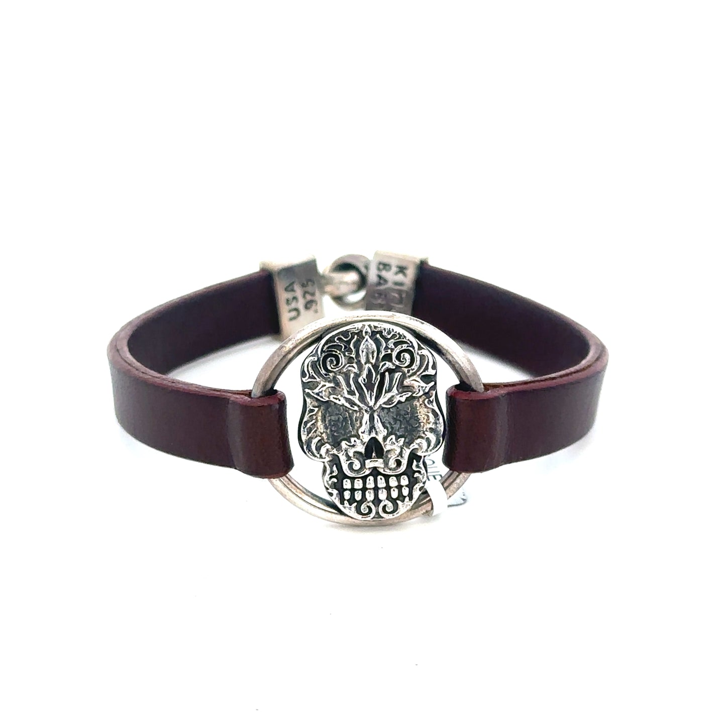 Baroque Skull Centerpiece on Red Leather Strap Bracelet - SHOPKURY.COM