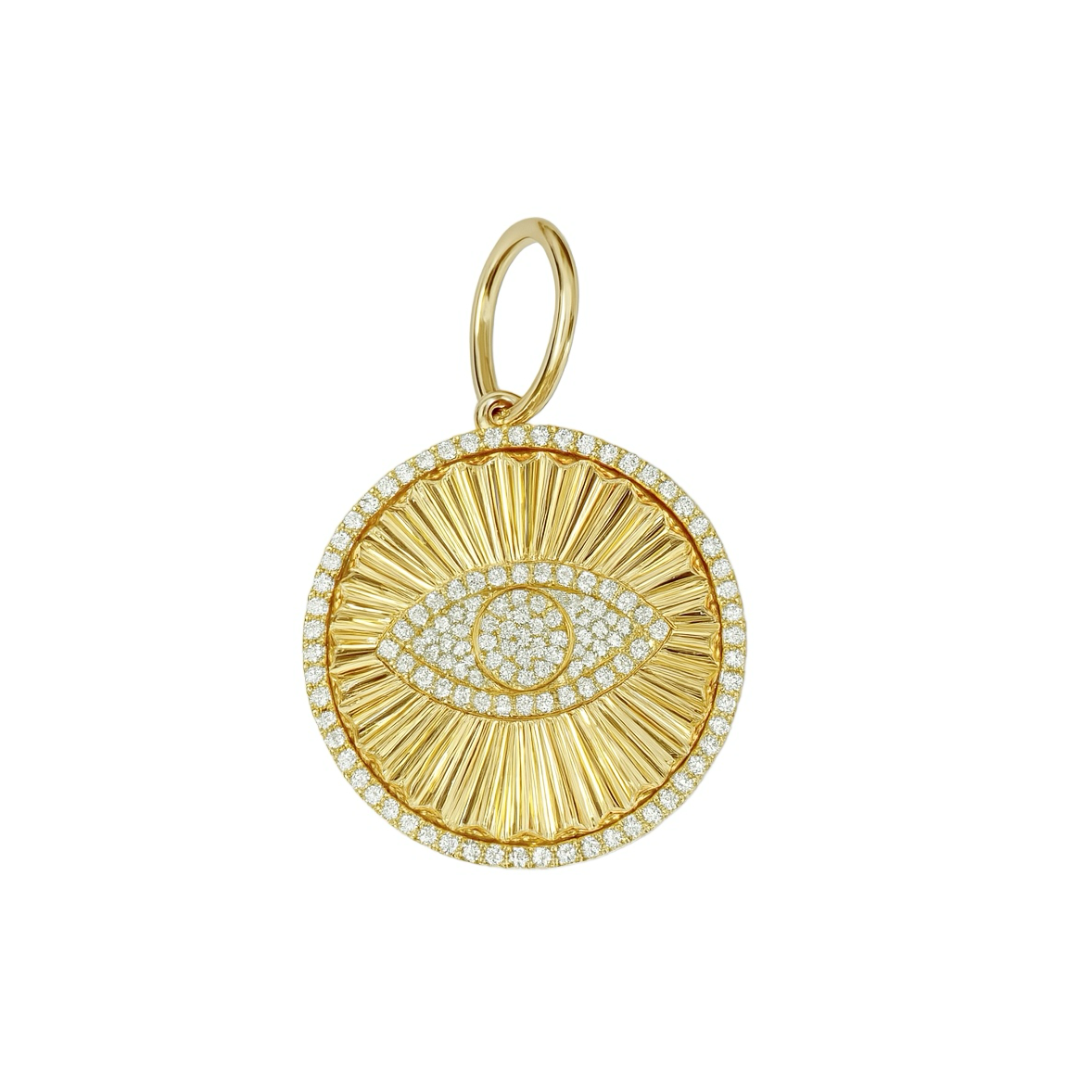 Flutted Evil Eye Diamonds Round Pendant - SHOPKURY.COM