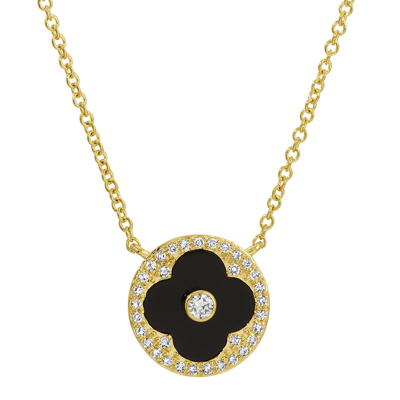 Onyx and Diamond Clover Necklace - SHOPKURY.COM