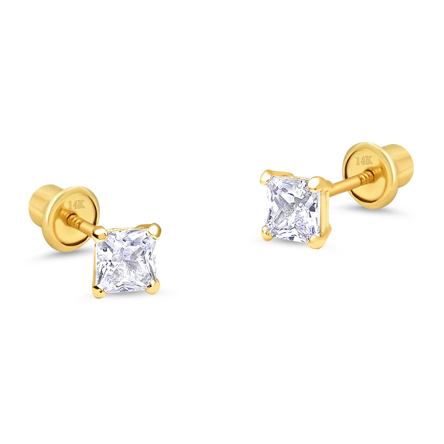 4MM Princess Cut Zirconia Yellow Gold Stud Earring - SHOPKURY.COM