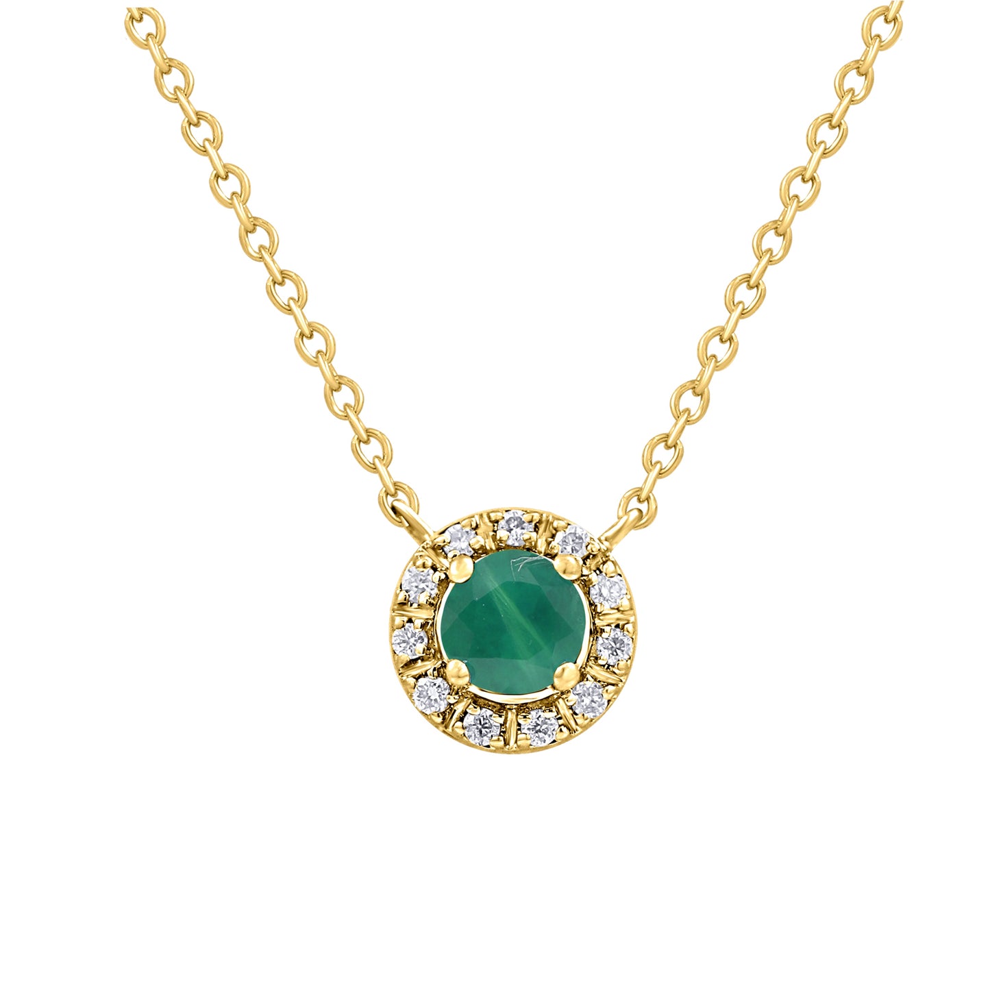 Emerald Solitaire with Diamond Halo Necklace - SHOPKURY.COM