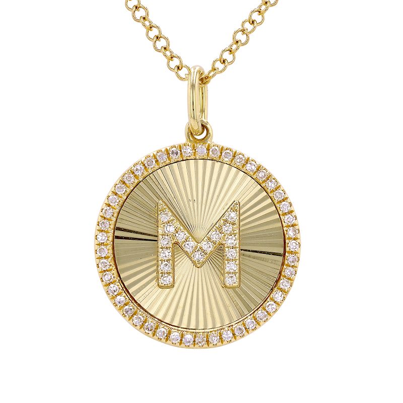 Diamond Initial Flutted Circle Necklace - M - SHOPKURY.COM