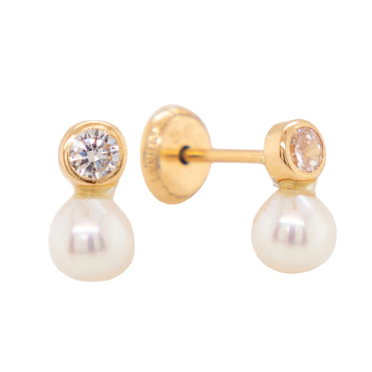2MM Zirconia and Pearl Stud Earrings by KURY COLLECTION