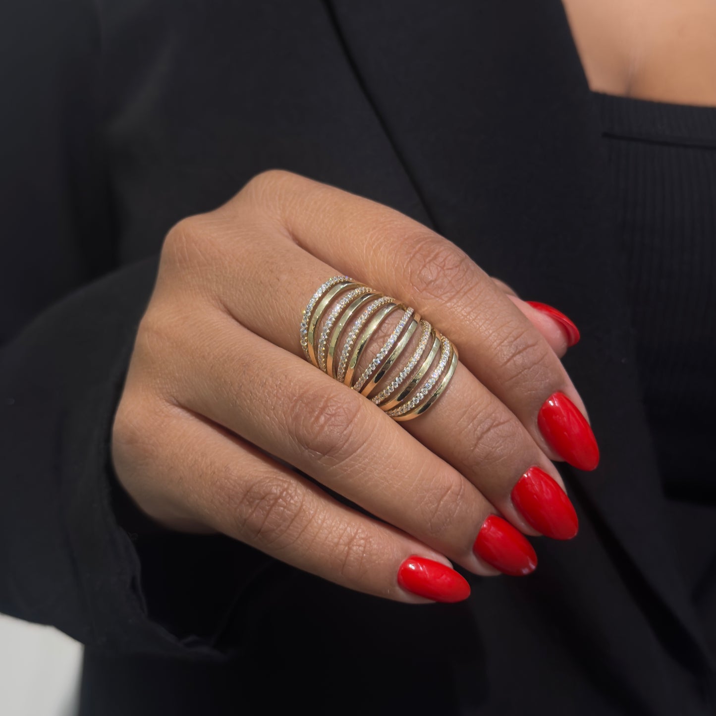 Cage Elongated Ring with Clear Zirconia by SHOPKURY.COM