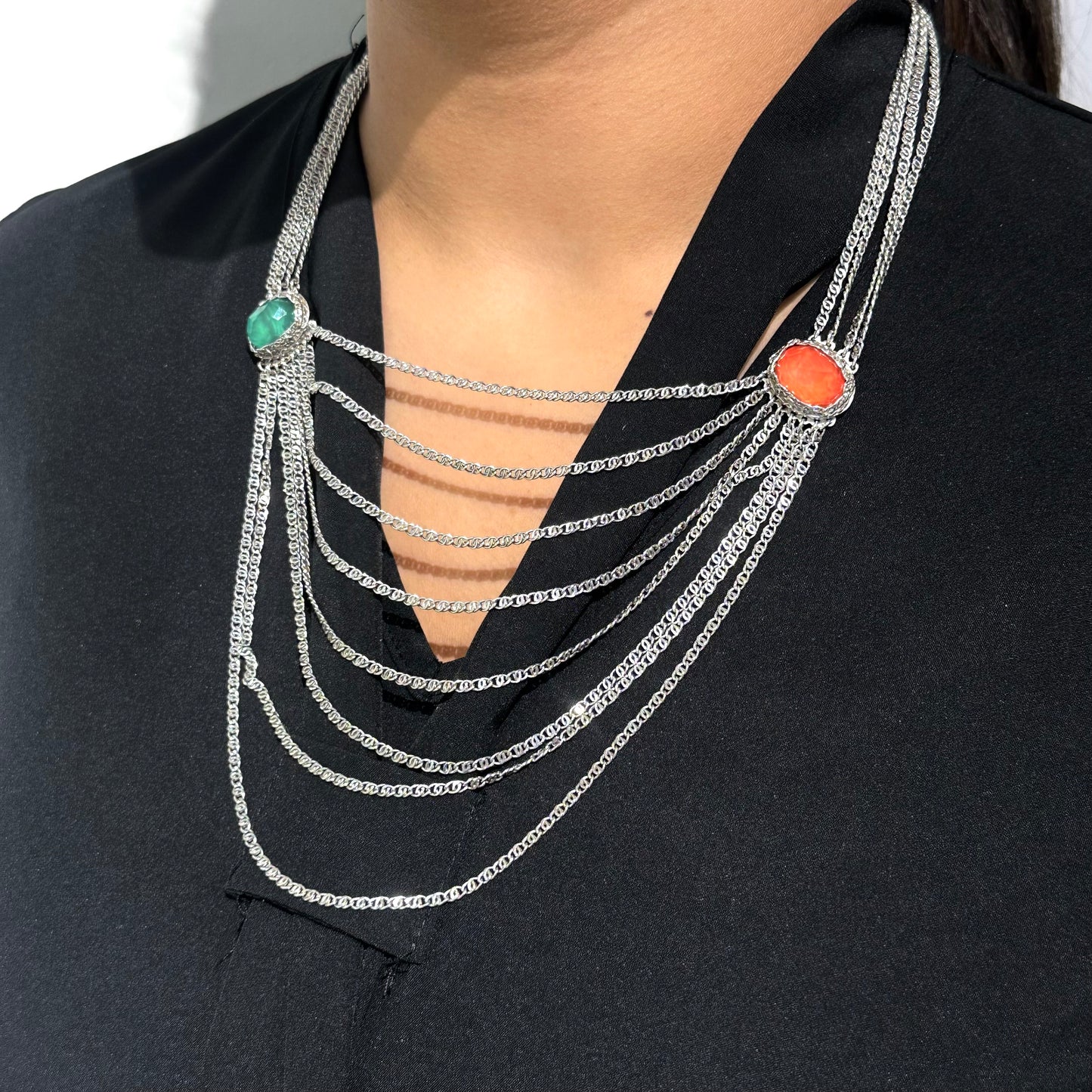 My Amazon Chains Necklace with Red and Green Quartz - SHOPKURY.COM