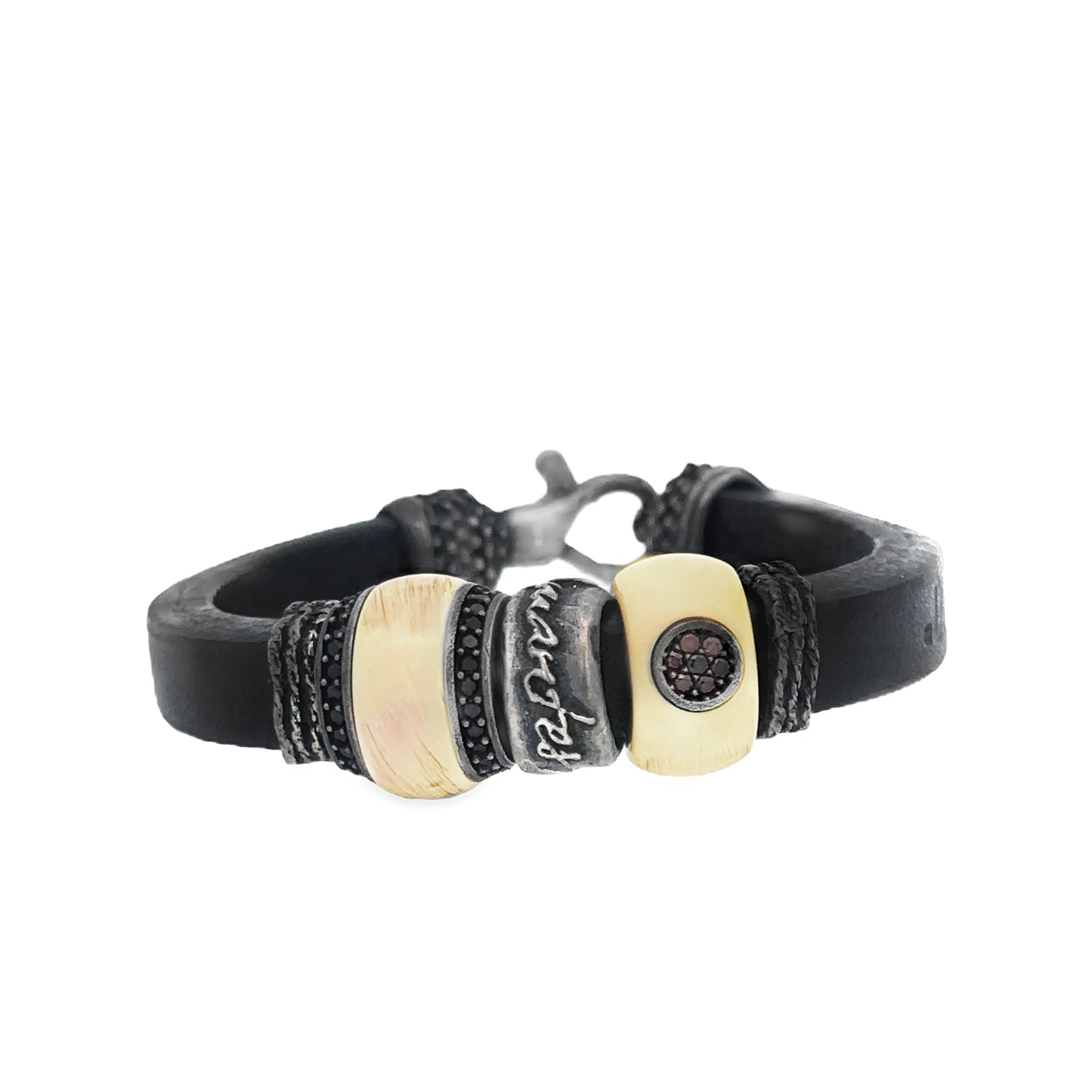 Black Leather Bracelet with Resin Beads - SHOPKURY.COM
