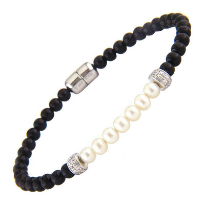 Back Agate and Pearl Bar Bead Bracelet by Kury - Available at SHOPKURY.COM. Free Shipping on orders over $200. Trusted jewelers since 1965, from San Juan, Puerto Rico.