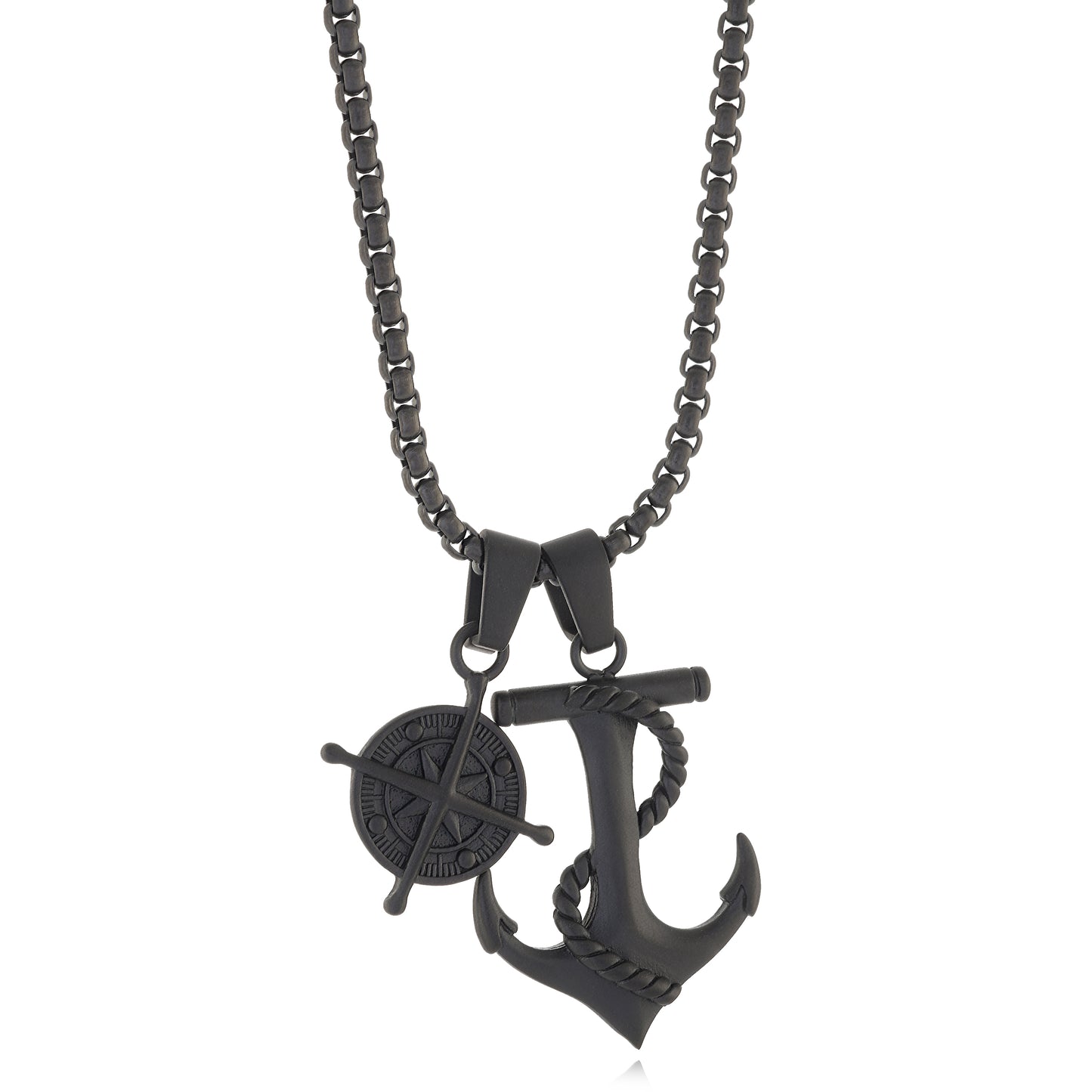 Black North Star and Anchor Steel Necklace by Italgem - Available at SHOPKURY.COM. Free Shipping on orders over $200. Trusted jewelers since 1965, from San Juan, Puerto Rico.