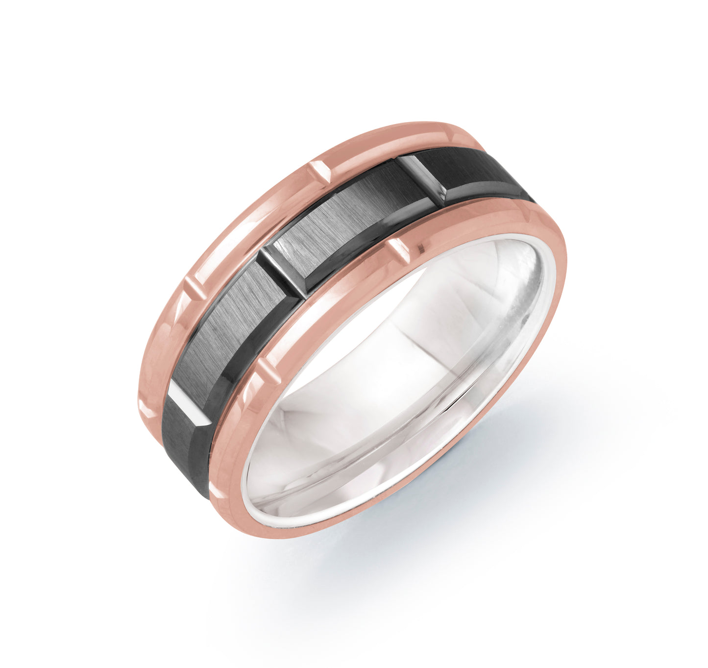 Black Ceramic, Tungsten, Rose Edge 8mm Ring by Italgem - Available at SHOPKURY.COM. Free Shipping on orders over $200. Trusted jewelers since 1965, from San Juan, Puerto Rico.