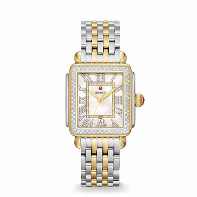Deco Madison 33MM Two Tone Mother Pearl Diamonds Watch by Michele - Available at SHOPKURY.COM. Free Shipping on orders over $200. Trusted jewelers since 1965, from San Juan, Puerto Rico.