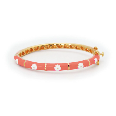 Coral/White Flowers Kids Bangle Bracelet by Kury - Available at SHOPKURY.COM. Free Shipping on orders over $200. Trusted jewelers since 1965, from San Juan, Puerto Rico.