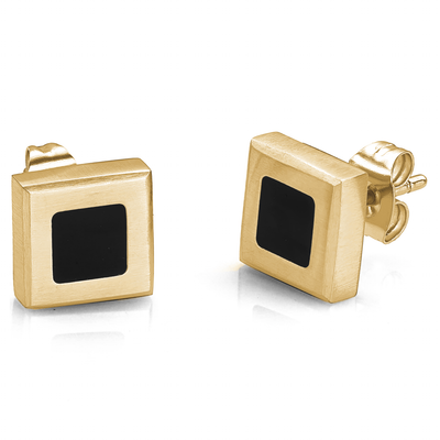 Yellow Ip Square Black Enamel Stud Earrings by Italgem - Available at SHOPKURY.COM. Free Shipping on orders over $200. Trusted jewelers since 1965, from San Juan, Puerto Rico.