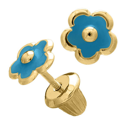 Blue Flower 14K Stud Earrings by Kury - Available at SHOPKURY.COM. Free Shipping on orders over $200. Trusted jewelers since 1965, from San Juan, Puerto Rico.