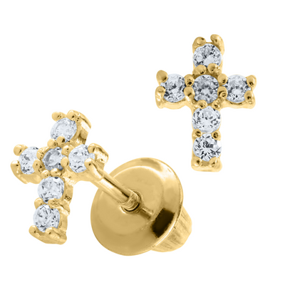 Zirconia Cross Stud Earrings 14K by Kury - Available at SHOPKURY.COM. Free Shipping on orders over $200. Trusted jewelers since 1965, from San Juan, Puerto Rico.