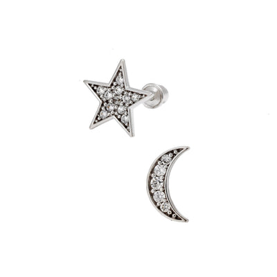 Star Moon Mismatch Stud Earrings by Kury - Available at SHOPKURY.COM. Free Shipping on orders over $200. Trusted jewelers since 1965, from San Juan, Puerto Rico.