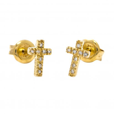 14K Gold Diamond Cross Stud Earring by Kury - Available at SHOPKURY.COM. Free Shipping on orders over $200. Trusted jewelers since 1965, from San Juan, Puerto Rico.