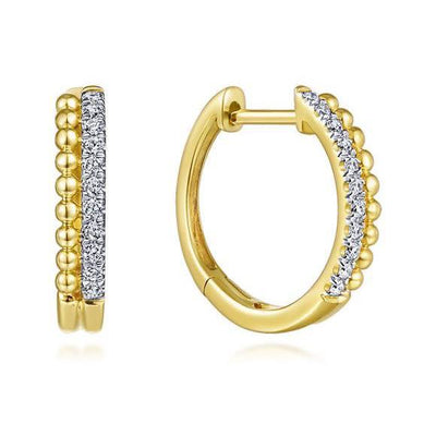 Beaded Diamond Huggie Earrings 14K by Gabriel & Co. - Available at SHOPKURY.COM. Free Shipping on orders over $200. Trusted jewelers since 1965, from San Juan, Puerto Rico.