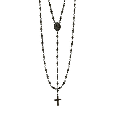 Black Steel Rosary Necklace by Italgem - Available at SHOPKURY.COM. Free Shipping on orders over $200. Trusted jewelers since 1965, from San Juan, Puerto Rico.