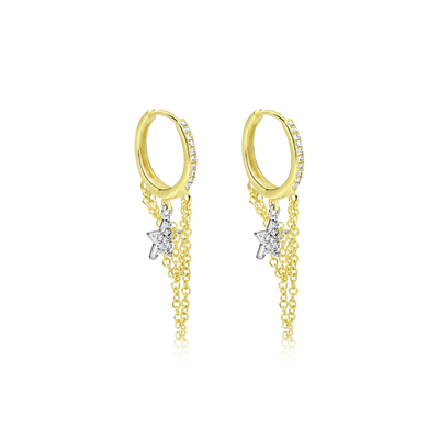 Star and Chain Diamond Huggie Earrings - SHOPKURY.COM