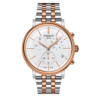 Carson Premium Chrono 40mm Rose/Steel by Tissot - Available at SHOPKURY.COM. Free Shipping on orders over $200. Trusted jewelers since 1965, from San Juan, Puerto Rico.