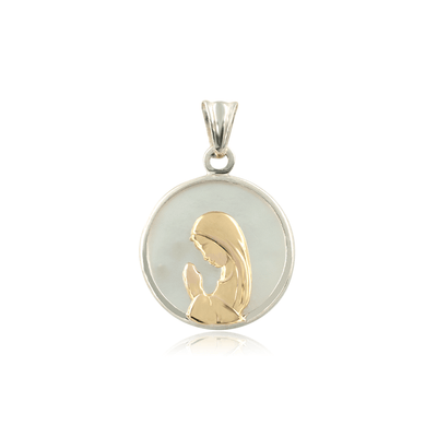 Virgen Nina Two Tone Pendant 17mm by Kury - Available at SHOPKURY.COM. Free Shipping on orders over $200. Trusted jewelers since 1965, from San Juan, Puerto Rico.