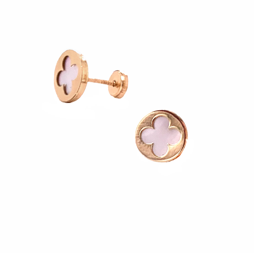 Mother Pearl Clover Inlay Stud Earrings by Kury - Available at SHOPKURY.COM. Free Shipping on orders over $200. Trusted jewelers since 1965, from San Juan, Puerto Rico.