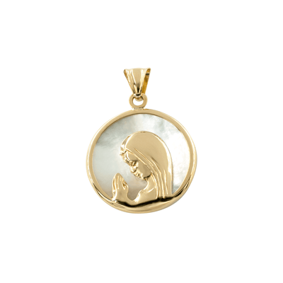 Virgen Nina Mother Pearl 18K Gold Pendant 12MM by Kury - Available at SHOPKURY.COM. Free Shipping on orders over $200. Trusted jewelers since 1965, from San Juan, Puerto Rico.