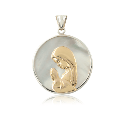 Virgen Nina Two Tone Pendant 25.5mm by Kury - Available at SHOPKURY.COM. Free Shipping on orders over $200. Trusted jewelers since 1965, from San Juan, Puerto Rico.