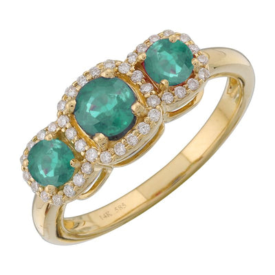Three Emeralds Diamond Halo Ring by Kury - Available at SHOPKURY.COM. Free Shipping on orders over $200. Trusted jewelers since 1965, from San Juan, Puerto Rico.