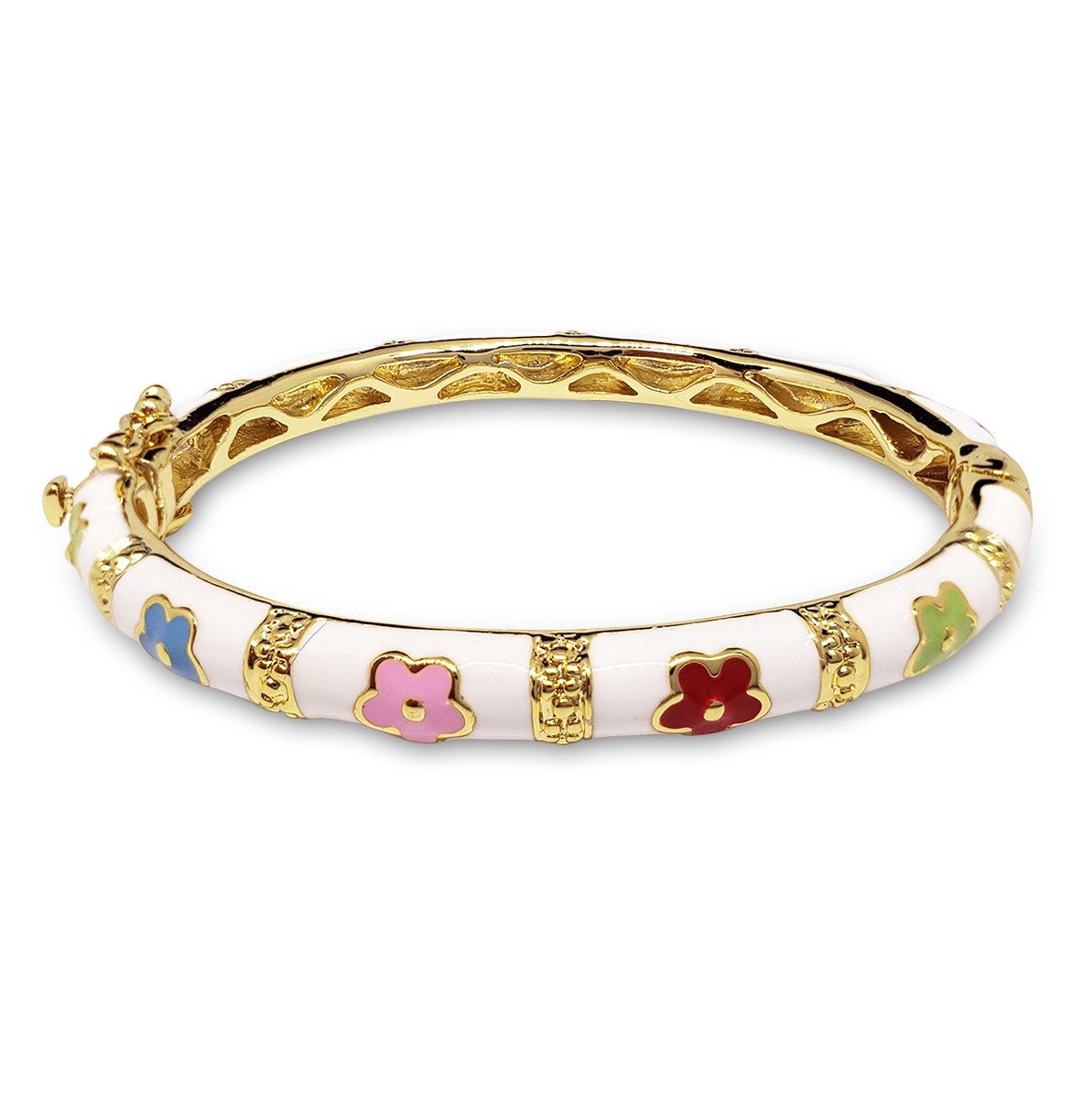 White Colorful Flowers Kids Bracelet by Kury - Available at SHOPKURY.COM. Free Shipping on orders over $200. Trusted jewelers since 1965, from San Juan, Puerto Rico.