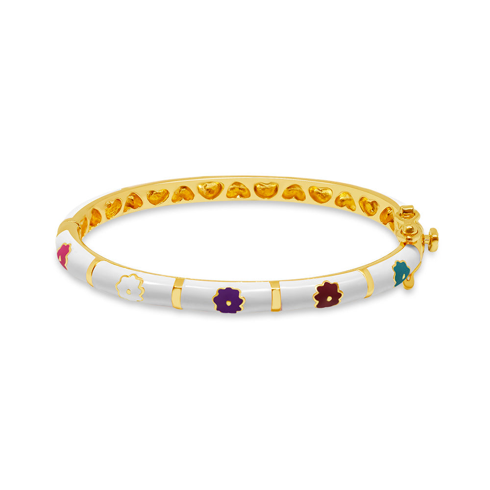 White with Multi-Color Kids Bangle Flowers by Kury - Available at SHOPKURY.COM. Free Shipping on orders over $200. Trusted jewelers since 1965, from San Juan, Puerto Rico.