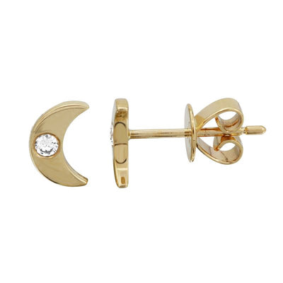 Crescent Moon Gold Diamond Stud Earrings by Kury - Available at SHOPKURY.COM. Free Shipping on orders over $200. Trusted jewelers since 1965, from San Juan, Puerto Rico.