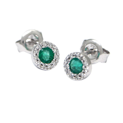 Emerald and Diamond Stud White Gold Earrings by Kury - Available at SHOPKURY.COM. Free Shipping on orders over $200. Trusted jewelers since 1965, from San Juan, Puerto Rico.