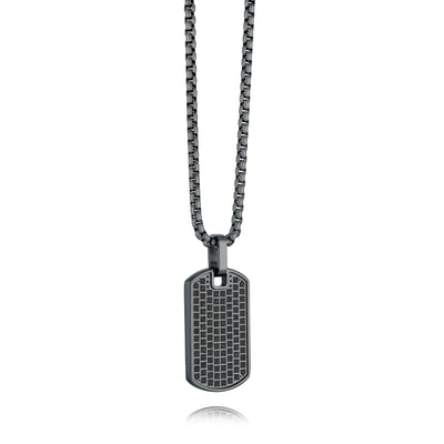 Black Pave Dogtag Steel Necklace by Italgem - Available at SHOPKURY.COM. Free Shipping on orders over $200. Trusted jewelers since 1965, from San Juan, Puerto Rico.