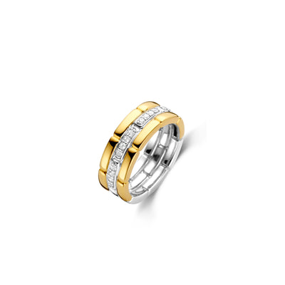 Link Triple Golden Pave Ring by Ti Sento - Available at SHOPKURY.COM. Free Shipping on orders over $200. Trusted jewelers since 1965, from San Juan, Puerto Rico.