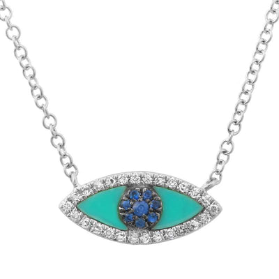 Turquoise, Sapphire, Diamond Evil Eye Necklace by Kury - Available at SHOPKURY.COM. Free Shipping on orders over $200. Trusted jewelers since 1965, from San Juan, Puerto Rico.