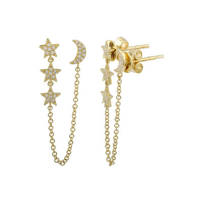 Moon and Three Stars Double Stud Earrings by Kury - Available at SHOPKURY.COM. Free Shipping on orders over $200. Trusted jewelers since 1965, from San Juan, Puerto Rico.