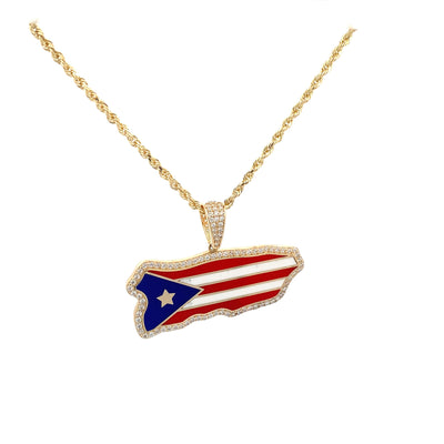 Puerto Rico Island Map Flag 14K Pendant by Kury - Available at SHOPKURY.COM. Free Shipping on orders over $200. Trusted jewelers since 1965, from San Juan, Puerto Rico.