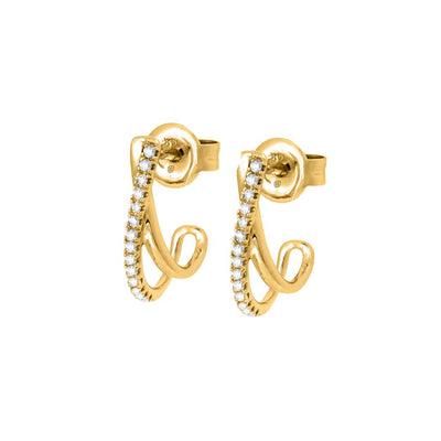 Yellow Gold Crossover Diamond Earrings - SHOPKURY.COM