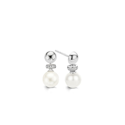 Pearl Silver Ball Dangle Earrings by Ti Sento - Available at SHOPKURY.COM. Free Shipping on orders over $200. Trusted jewelers since 1965, from San Juan, Puerto Rico.