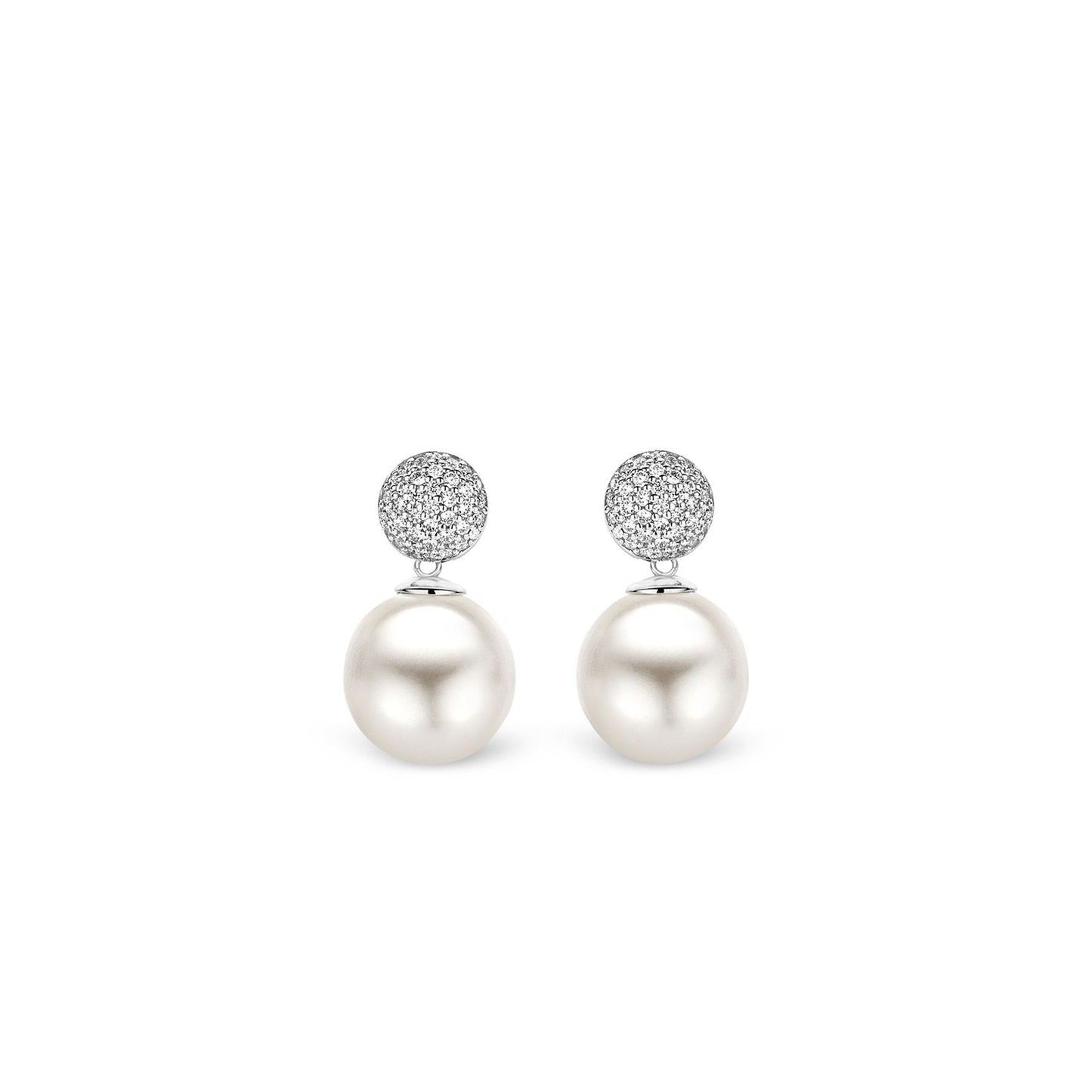 Pearl and Pave Drop Earrings by Ti Sento - Available at SHOPKURY.COM. Free Shipping on orders over $200. Trusted jewelers since 1965, from San Juan, Puerto Rico.