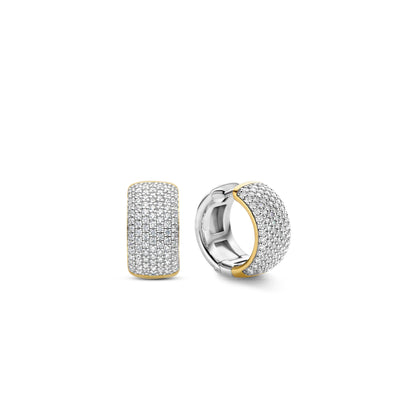 Classic Pave Two Tone Huggie Earrings by Ti Sento - Available at SHOPKURY.COM. Free Shipping on orders over $200. Trusted jewelers since 1965, from San Juan, Puerto Rico.