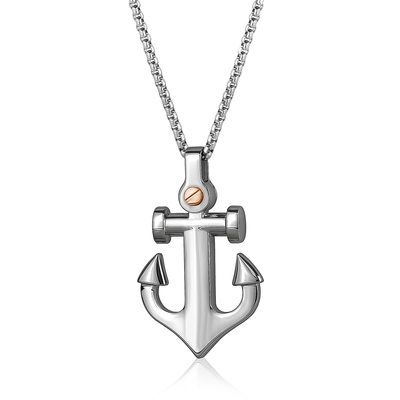 Anchor Pendant Steel/RoseNecklace by Italgem - Available at SHOPKURY.COM. Free Shipping on orders over $200. Trusted jewelers since 1965, from San Juan, Puerto Rico.