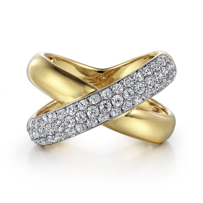 Open Crossover Gold and diamond Ring by Gabriel & Co. - Available at SHOPKURY.COM. Free Shipping on orders over $200. Trusted jewelers since 1965, from San Juan, Puerto Rico.
