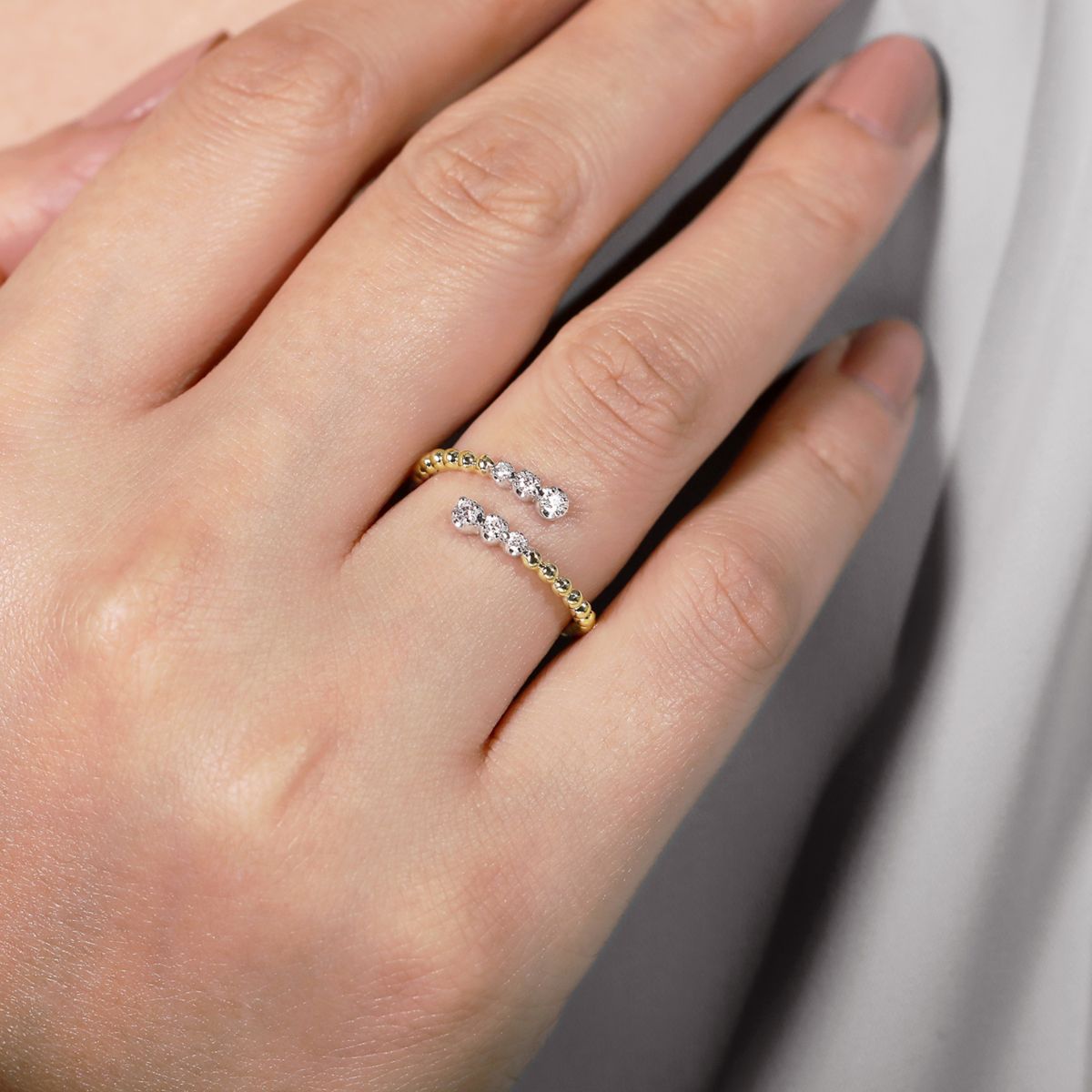 Open Diamond Small Bypass Beaded Ring by Gabriel & Co. - Available at SHOPKURY.COM. Free Shipping on orders over $200. Trusted jewelers since 1965, from San Juan, Puerto Rico.