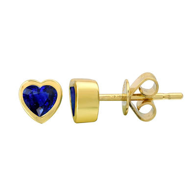 Heart Blue Sapphire Bezel Set Stud Earrings by Kury - Available at SHOPKURY.COM. Free Shipping on orders over $200. Trusted jewelers since 1965, from San Juan, Puerto Rico.