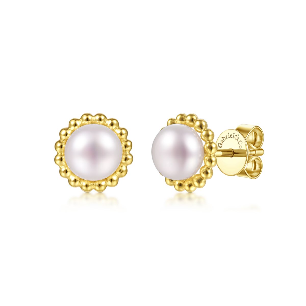 Beaded Frame Pearl Stud Earrings by Gabriel & Co. - Available at SHOPKURY.COM. Free Shipping on orders over $200. Trusted jewelers since 1965, from San Juan, Puerto Rico.