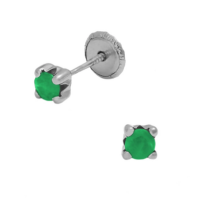 4MM Geniune Emerald 18K White Gold Kids Earrings by Kury - Available at SHOPKURY.COM. Free Shipping on orders over $200. Trusted jewelers since 1965, from San Juan, Puerto Rico.
